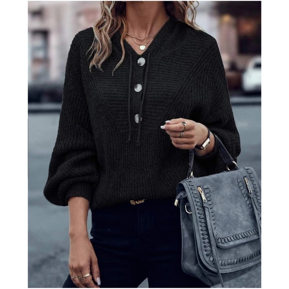 Cozy Button Hoodie Oversized Sweater Top - Picture 5 of 10